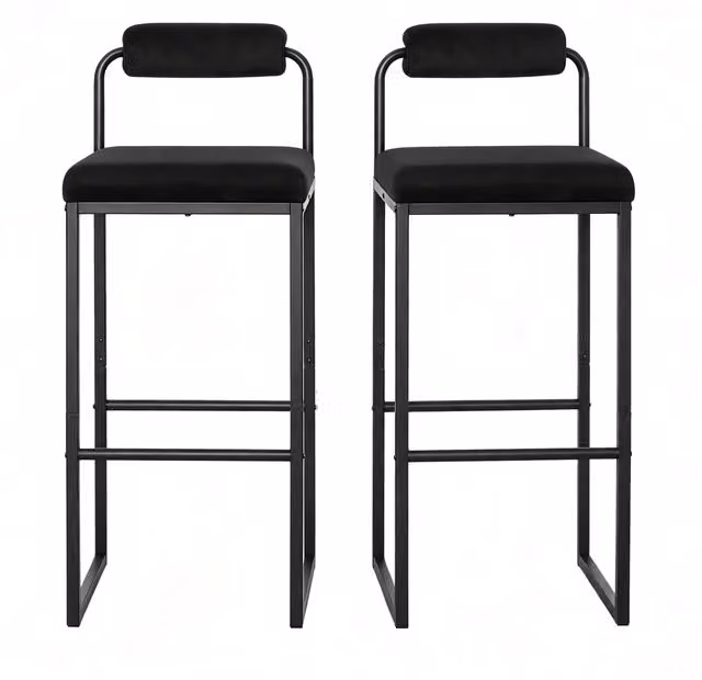 Sgabelli da bar set da 2 38,5x39x95,5 cm acciaio nero velluto con schienale e poggiapiedi