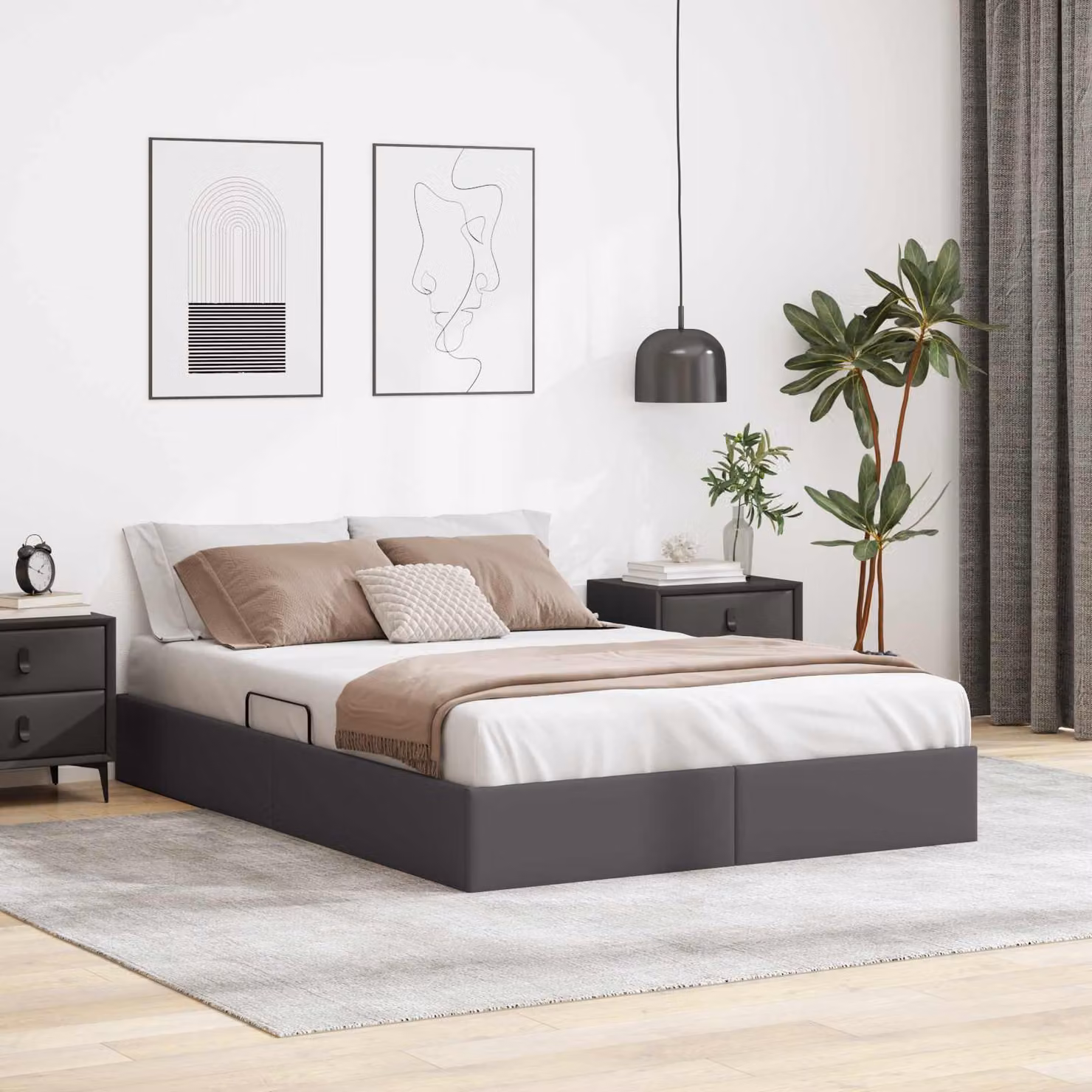 Letto ottomano vidaXL in pelle sintetica grigia con base a sollevamento L 140 x P 190 cm