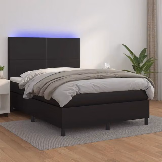 vidaXL Giroletto a Molle con Materasso e LED Nero in Similpelle L/P: 140 x 190 cm