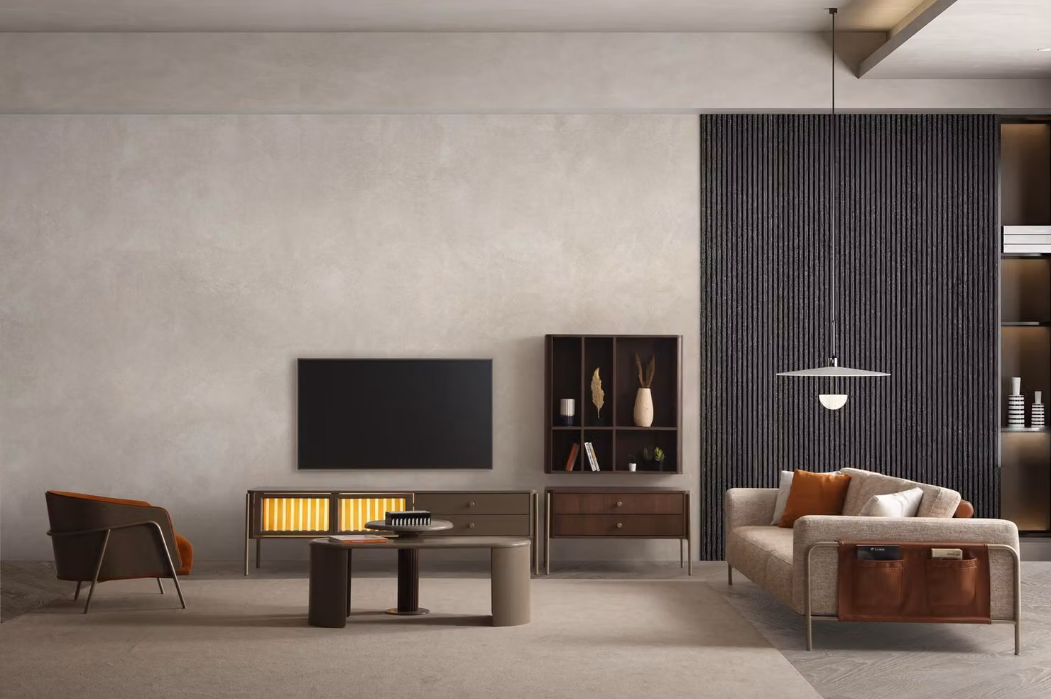 Modernes Wohnzimmer 3‑Sitzer Stoffsofa Sessel TV Couchtisch Konsole