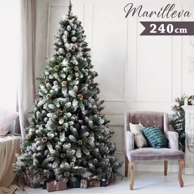 Albero di Natale Innevato Marilleva Bakaji Verde e Bianco con Pigne, Altezza: 240 cm