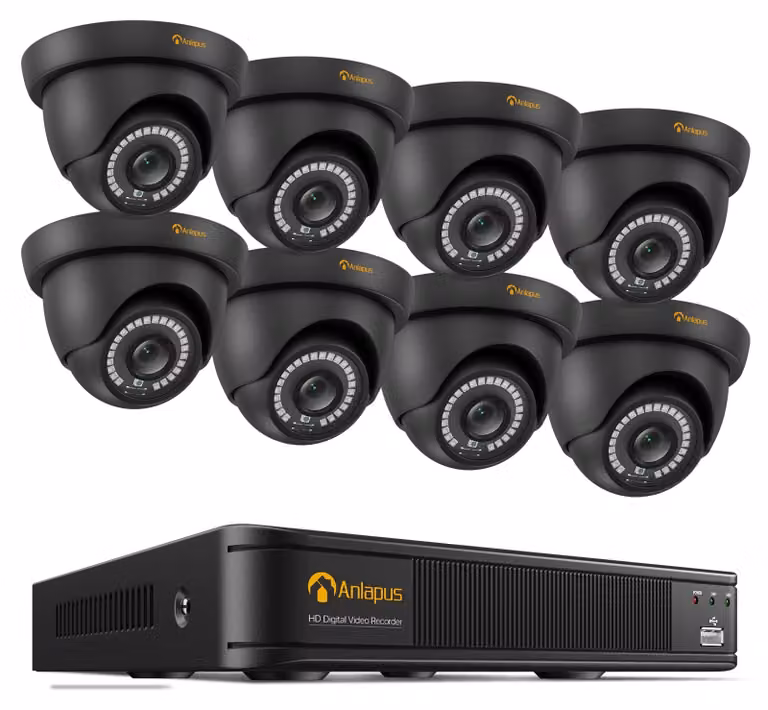 Kit di videosorveglianza con DVR a 8 canali, 8 telecamere cablate da 2MP - Risoluzione 1080p e visione notturna fino a 24 metri