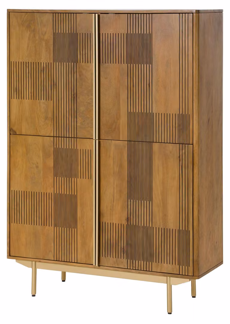 MASSIVMOEBEL24 | Credenza in legno di Mango 110x40x150 oliato marrone chiaro - marmo bianco MIAMI #115