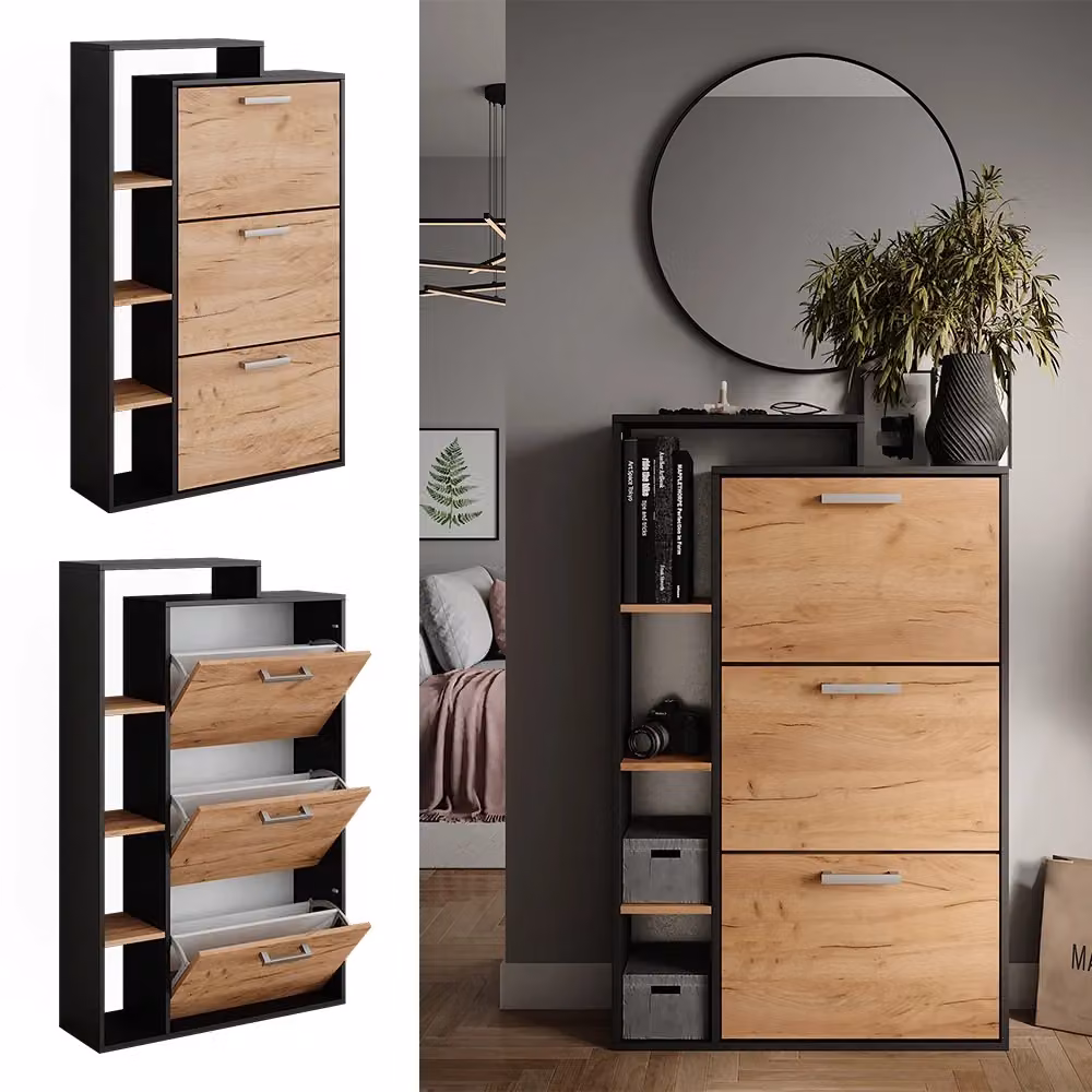 Scarpiera Orlando Vicco Antracite con 3 scomparti a ribalta L: 80 cm, H: 128.3 cm – 2