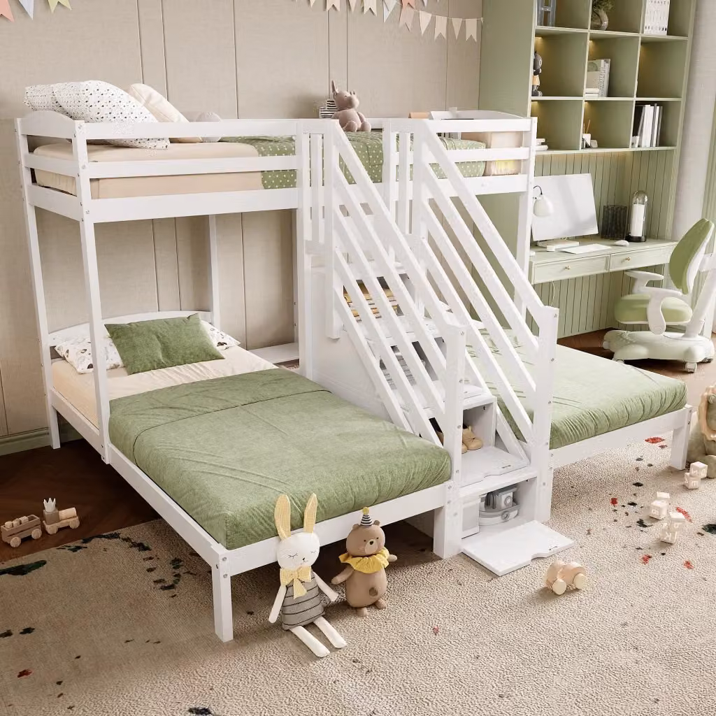 Letto a Soppalco Stilvora Bianco con Scala e Cassetti L/P/H: 200 x 90 x 240 cm – 2