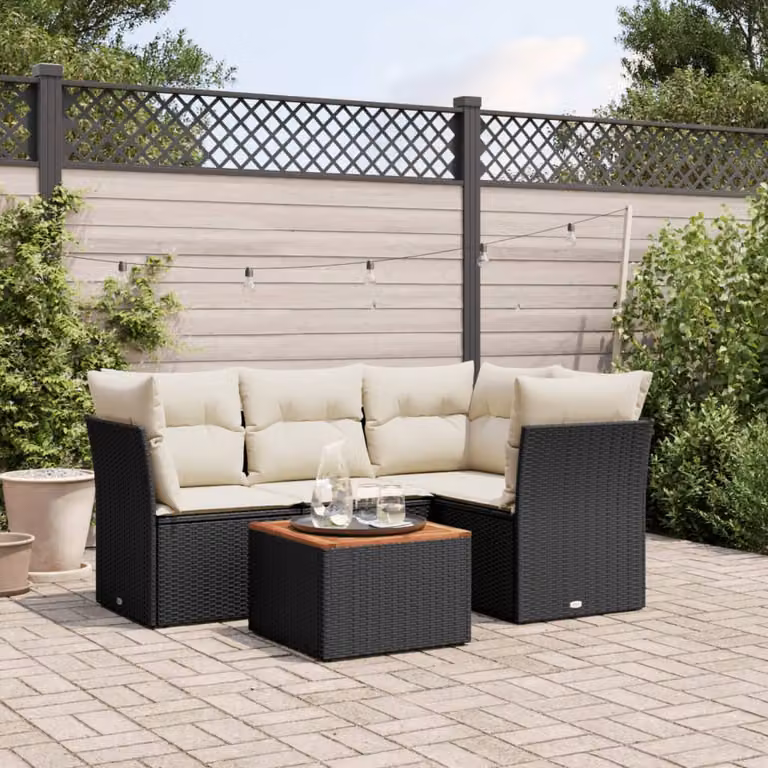 vidaXL Set Divano da Giardino a L con Tavolino e Cuscini in Polyrattan e Acciaio Nero