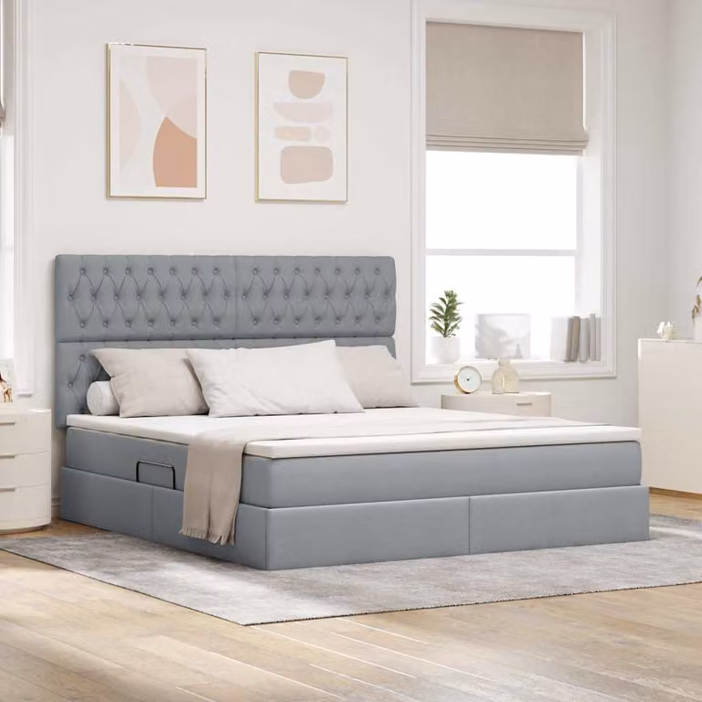 Letto con contenitore vidaXL con illuminazione LED e porta USB, Grigio, L: 160 cm, P: 200 cm, H: 204 cm
