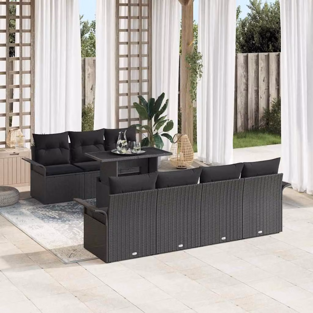 Maison Exclusive - Set da giardino composto da 8 pezzi. Colore: nero. Materiale: rattan sintetico