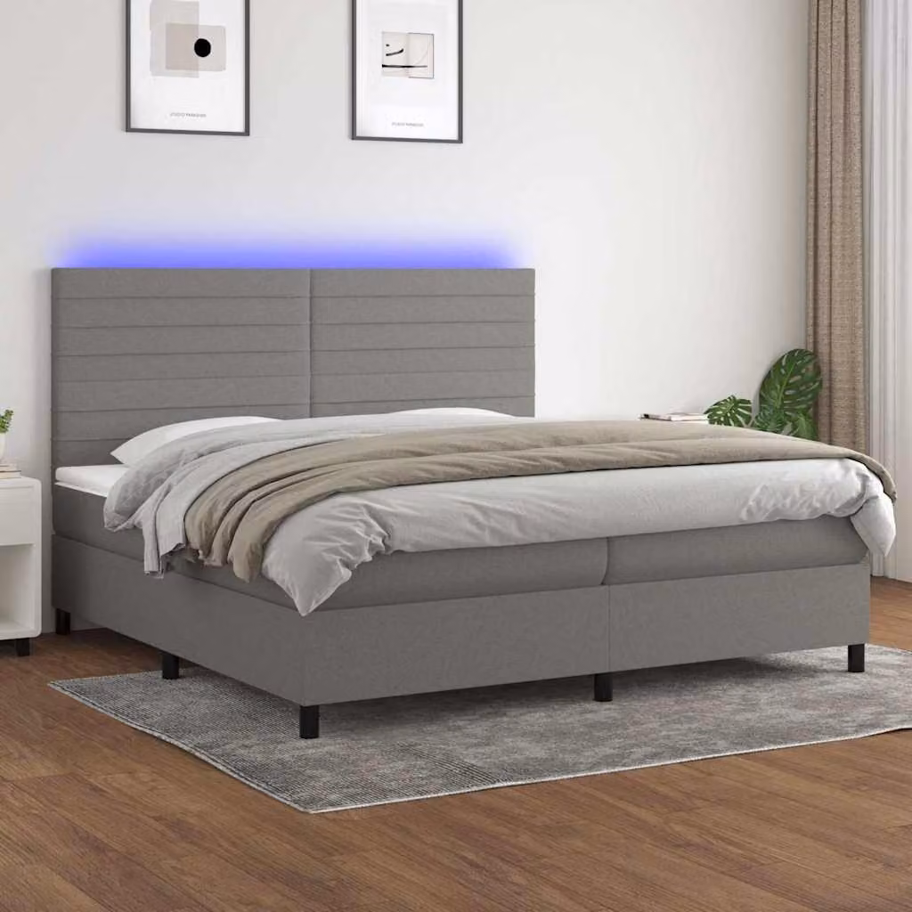 Letto con Materasso a Molle Pocket e Illuminazione LED vidaXL, Grigio Scuro, L/P: 200 x 200 cm – 1