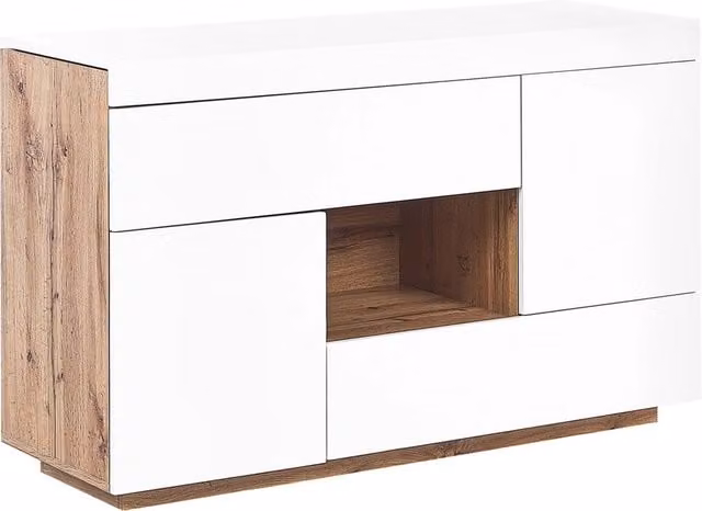 Scrivania e credenza 2 in 1 BELIANI in stile scandinavo, colore bianco, in MDF con finitura opaca, L: 120 cm, P: 40 cm, H: 77 cm