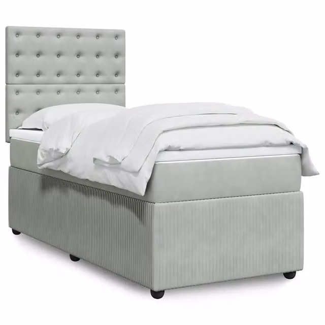 Letto con Giroletto a Molle e Materasso Ibrido vidaXL in Velluto Grigio e Bianco L/P/H: 90 x 190 cm