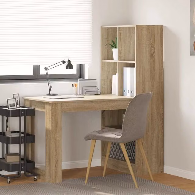 Scrivania moderna vidaXL in legno color rovere e beige L/P/H: 122 x 67 x 145 cm