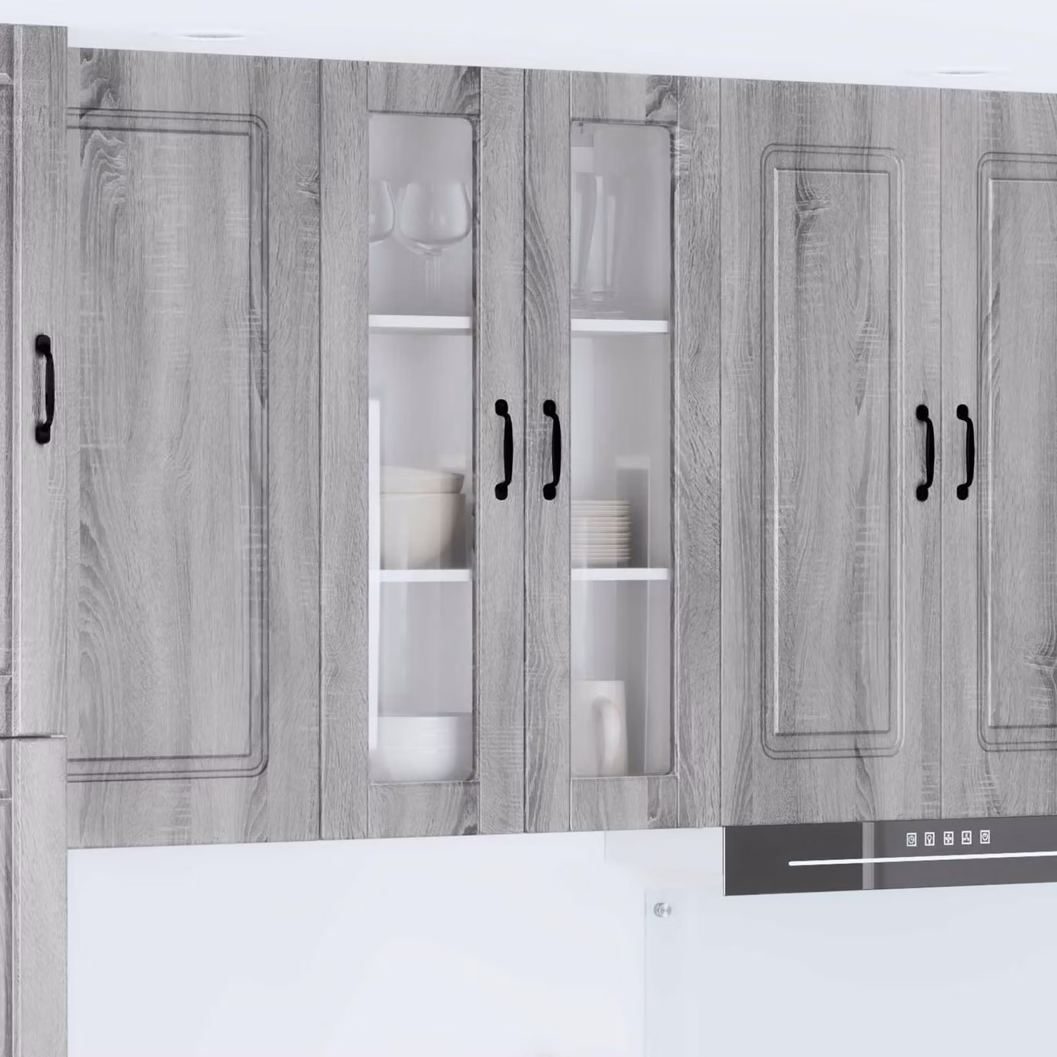 Mobile da parete vidaXL PORTO in legno e vetro, Grigio Sonoma, L: 60 cm, P: 31 cm, H: 100 cm