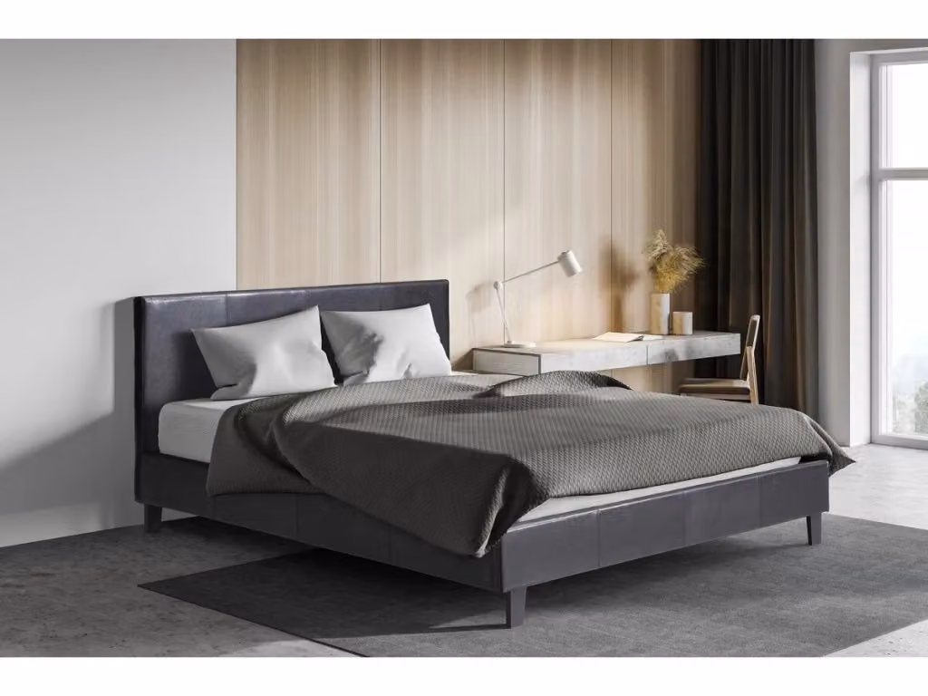 Letto LINA moderno in ecopelle nera con struttura imbottita L/P/H: 140 x 190 x 148 cm – 2
