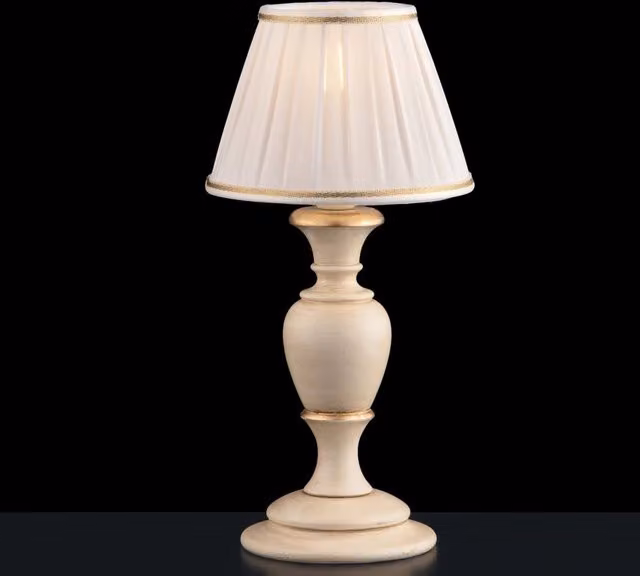 Lampada da tavolo Bonetti Illumina Fiorenza in legno stile Shabby Chic color avorio e oro con attacco E14