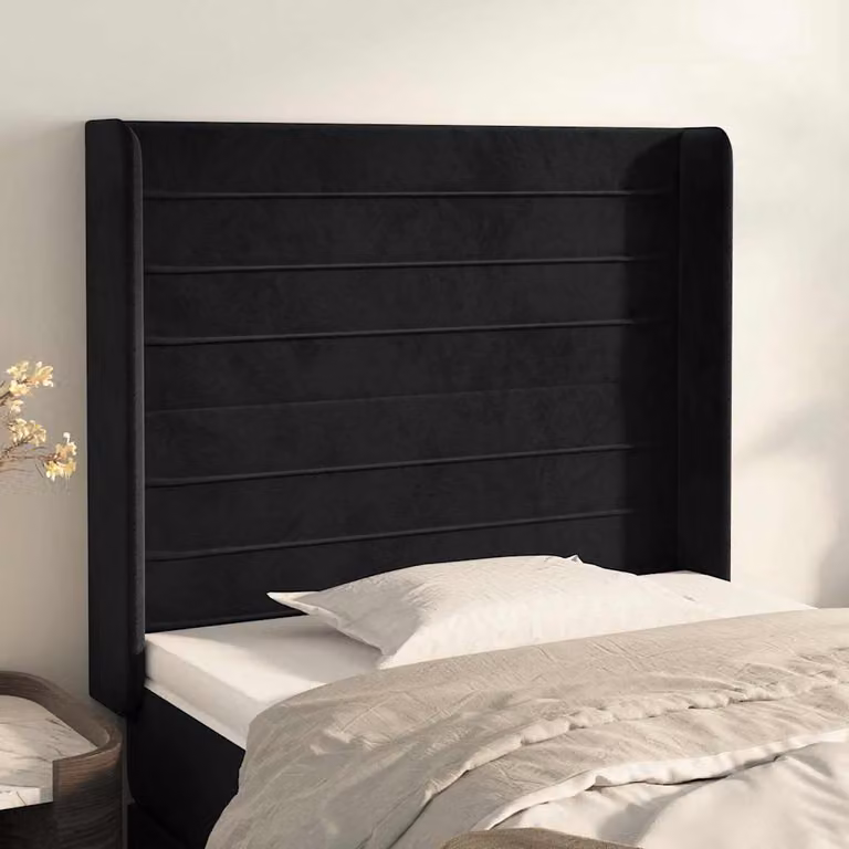 Testiera per letto con design ad orecchio vidaXL in velluto nero, L: 93 cm, P: 16 cm, H: 118-128 cm