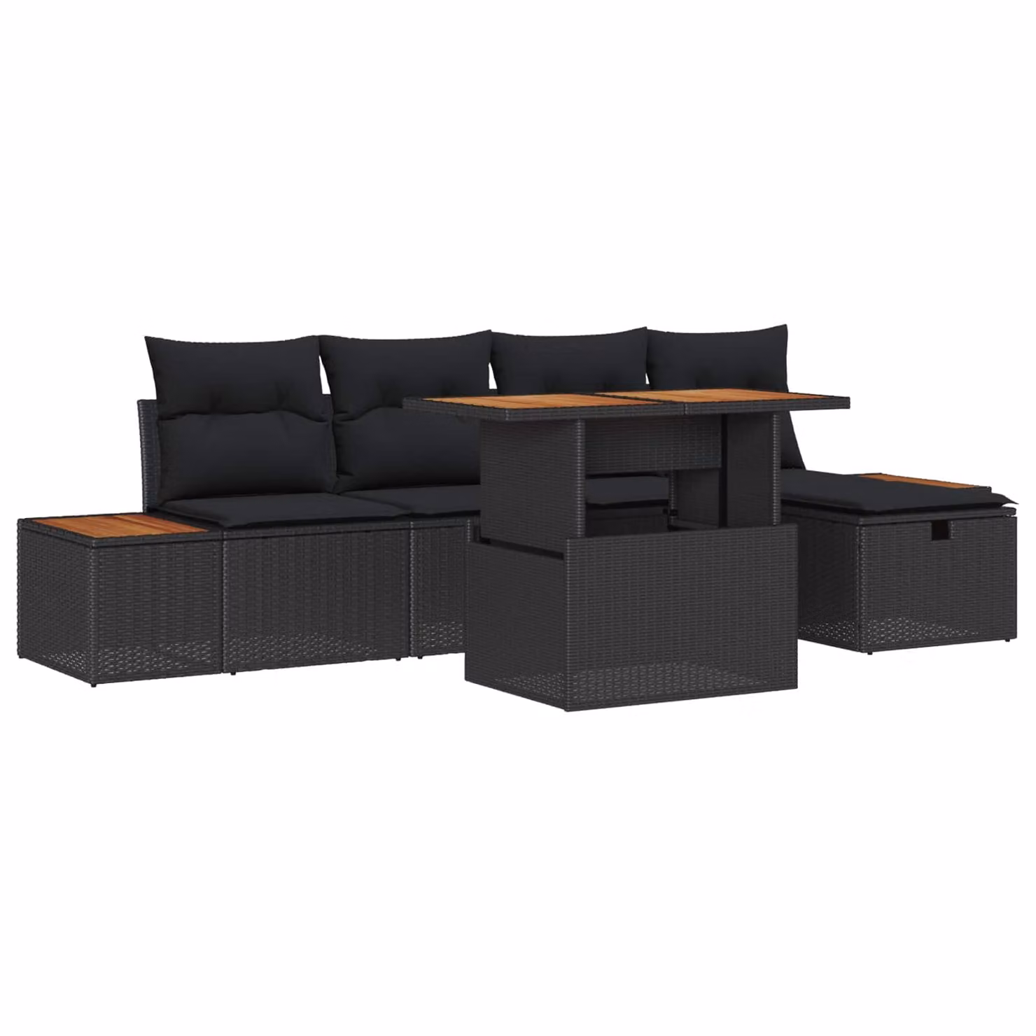 Set Divano da Giardino Moderno vidaXL in 6 Pezzi Nero con Cuscini e Tavolino – 1