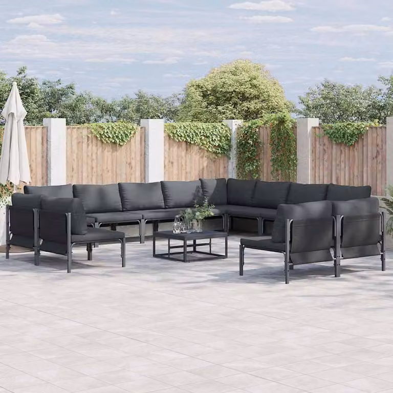 Set Divano da Giardino a L vidaXL 13 pz in Acciaio Antracite con Cuscini e Tavolino