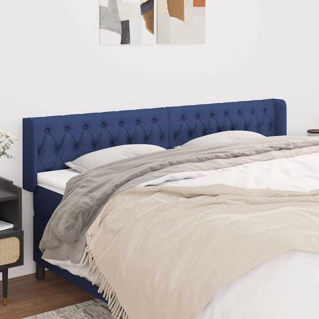 Testiera ad orecchio vidaXL in tessuto blu con struttura in legno e pannello imbottito L: 203 cm, P: 16 cm, H: 78-88 cm