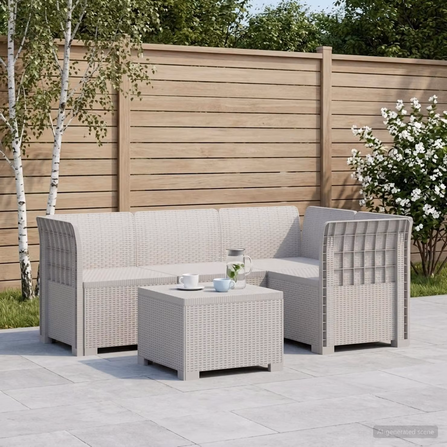 vidaXL Divano da giardino angolare a L con cuscini bianco aspetto rattan