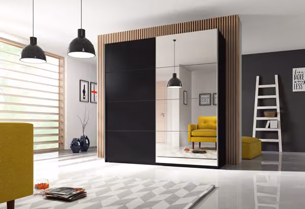 Armadio Armadio camera da letto specchio nero 200 cm