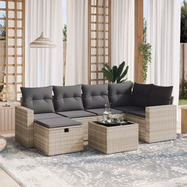Maison Exclusive - Set Divani da Giardino 7pz con Cuscini Grigio Chiaro Polyrattan