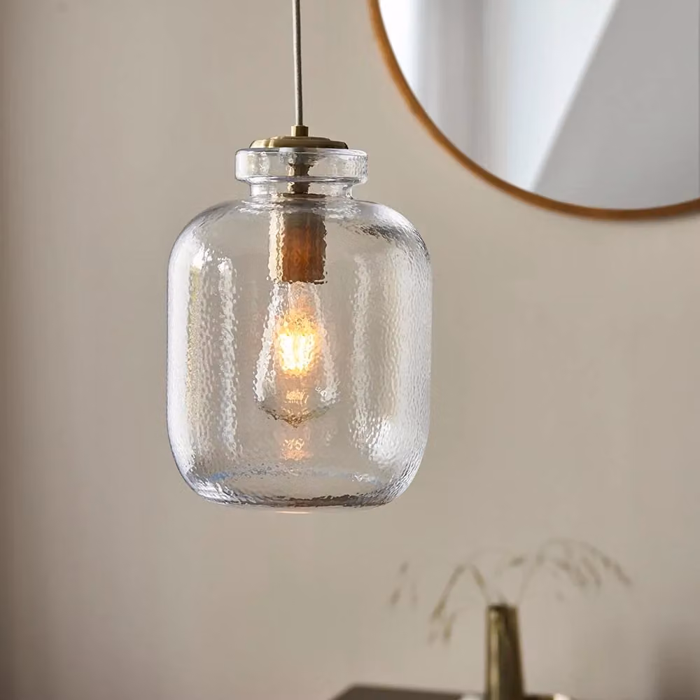 Lampada a sospensione ovale Endon in vetro trasparente e metallo oro/ottone, dimmerabile, attacco E27 – 2