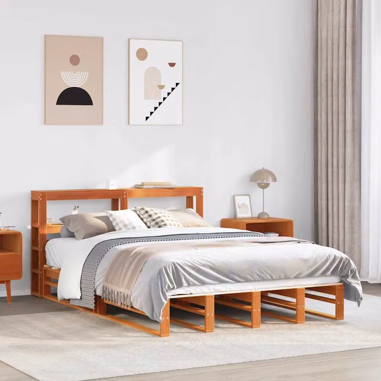 vidaXL Giroletto con Testiera in Legno di Pino Massello, Marrone Cera, L/P/H: 200 x 120 cm