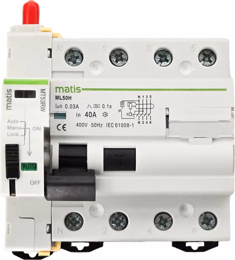 Matismart MT53RW Interruttore remoto WiFi intelligente 40 A/30 mA, interruttore differenziale a 4 poli, app Tuya
