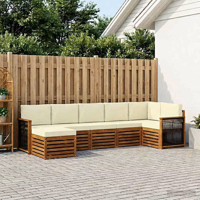 Set di divani da esterno vidaXL 6 pz in legno di acacia con cuscini beige e bianco