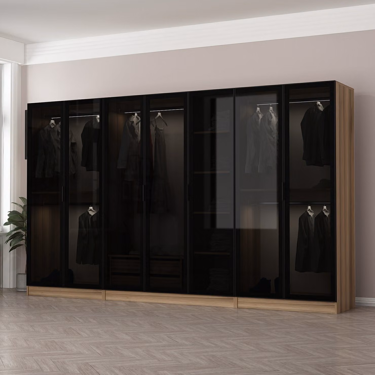 Skye Decor, Kale - 7652, armadio, fumo, 100 % PANNELLI DI PARTICELLE RIVESTITI IN MELAMMINA, 315 x 52 x 210 cm