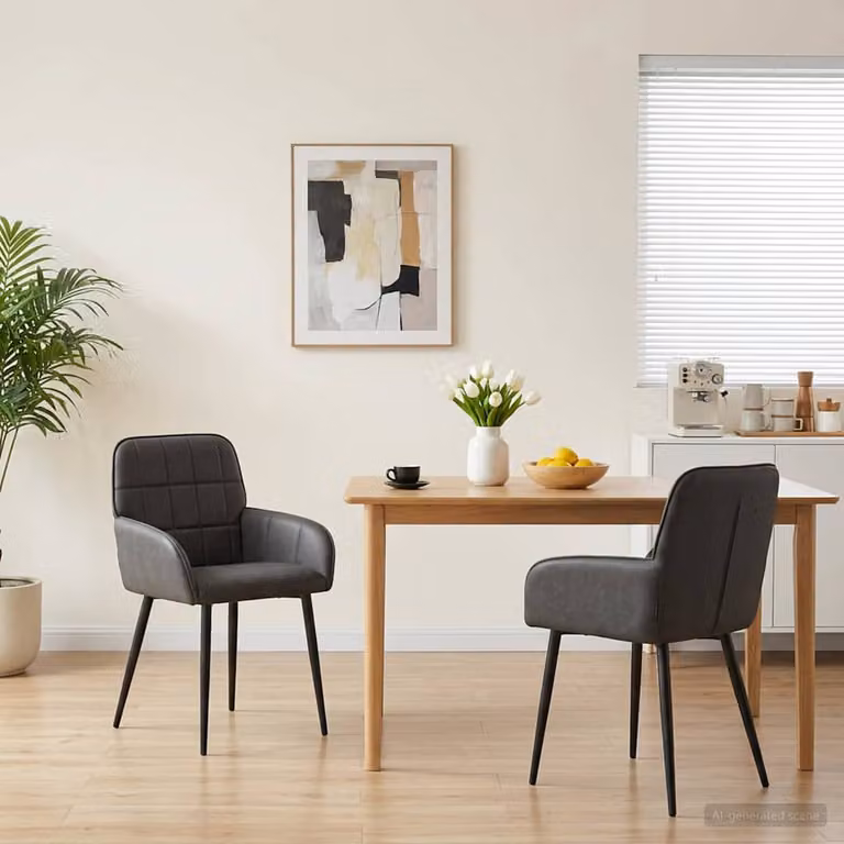 Set di 2 sedie da pranzo vidaXL in similpelle nera con struttura in metallo e plastica, L 56.5 x P 50 x H 85 cm