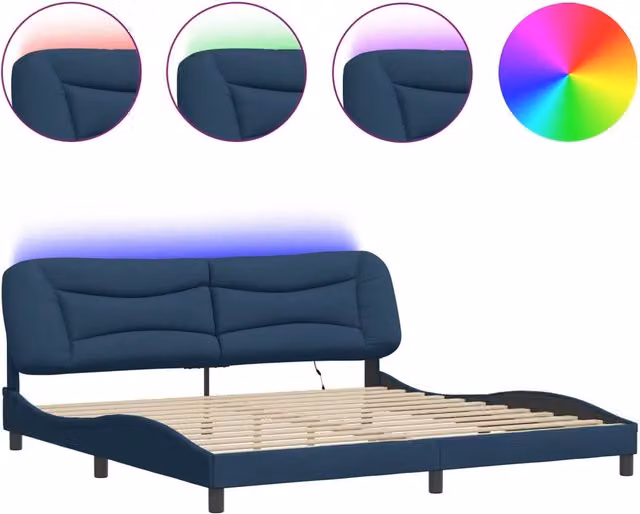 Letto matrimoniale | Letto per adulti | Giroletto con LED senza Materasso Hvar Blu 200x200 cm in Tessuto