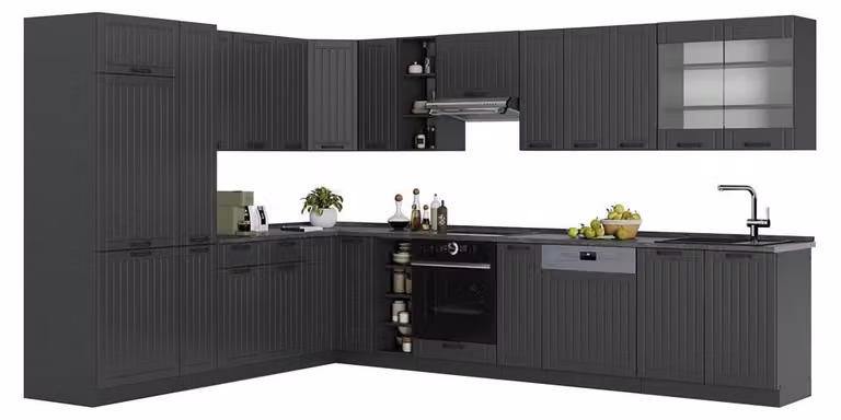 Cucina angolare completa Vicco Fame-Line Grigio scuro/Antracite 347 x 257 cm, PL Antracite, Model 56930