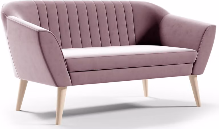 GUTTO Divano 2 posti -- SUZI -- Panca rosa piedi in legno velluto Consegna rapida Stile scandinavo - bella trapuntatura