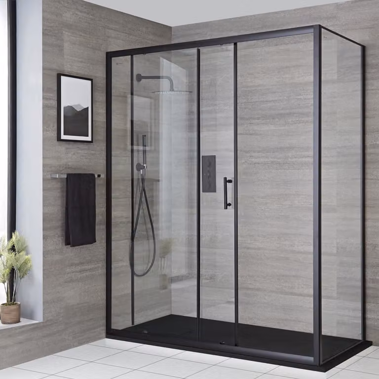 Box Doccia Angolare con Porta Scorrevole e Piatto Doccia Antracite Ardesia - 800 x 800mm - Nox