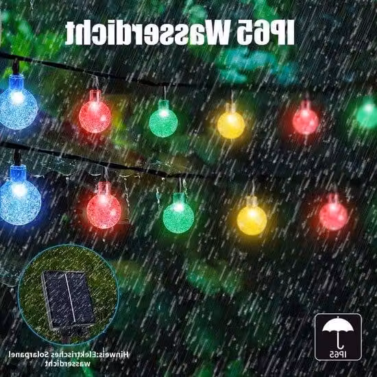 Ghirlanda luminosa a energia solare con 50 LED, lunghezza 7 m, palline di cristallo che cambiano colore, 8 modalità di illuminazione, resistente all'acqua, per l'illuminazione del giardino e le feste