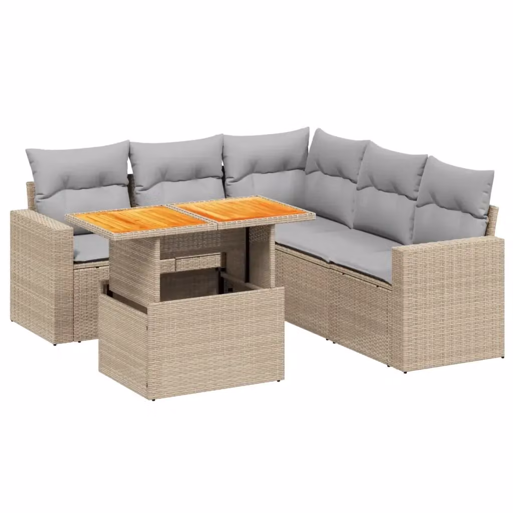 Set Divano da Giardino a L vidaXL 6 pz in Polyrattan con Cuscini Beige e Grigio e Tavolino da Esterno – 2