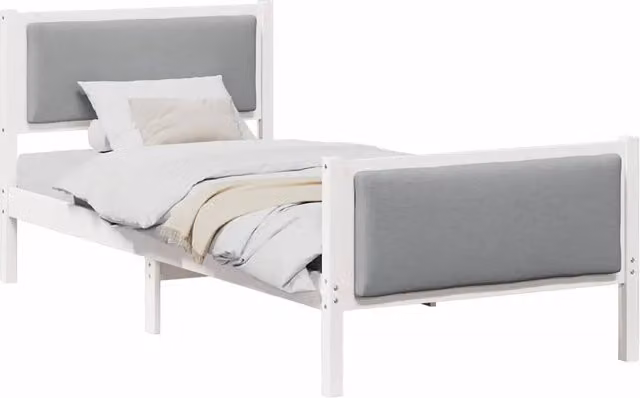 Letto singolo moderno con struttura in legno di pino e rivestimento in tessuto grigio L: 100 cm, P: 200 cm, H: 105.5 cm – 1