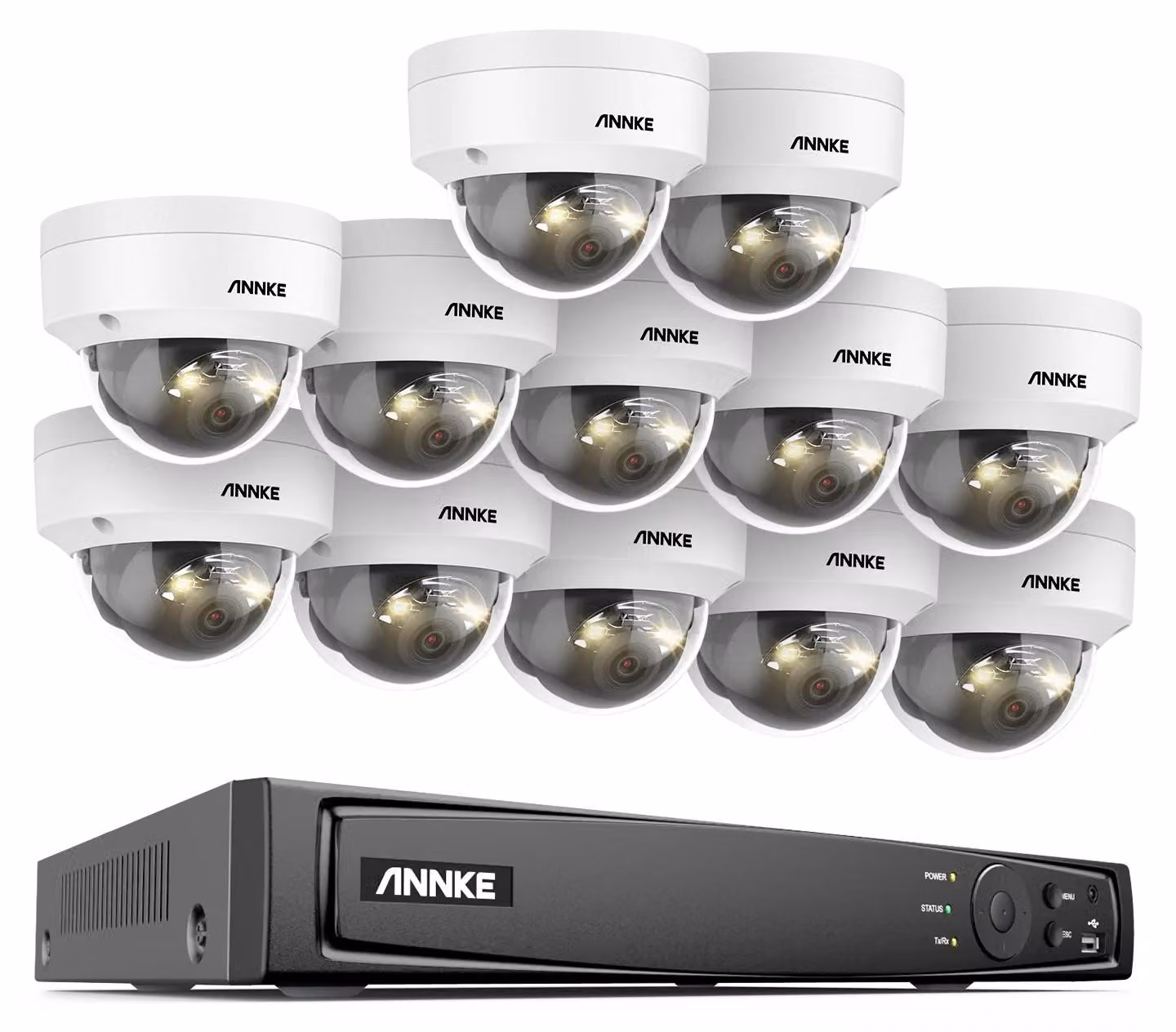 Kit di sicurezza IP a 16 canali con registratore NVR a 12 telecamere, risoluzione 12MP e visione notturna a doppia luce