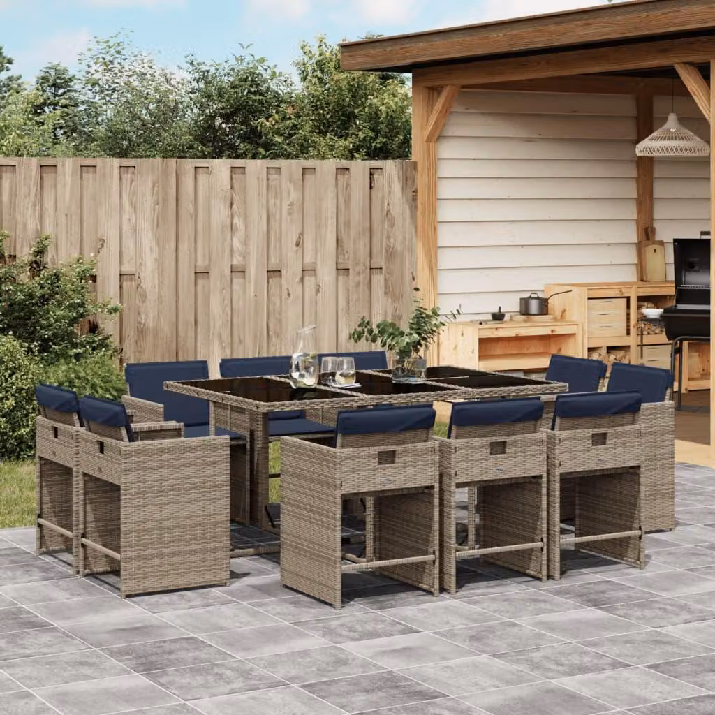 Maison Exclusive - Set da pranzo da giardino da 11 pezzi con cuscini, grigio, polyrattan