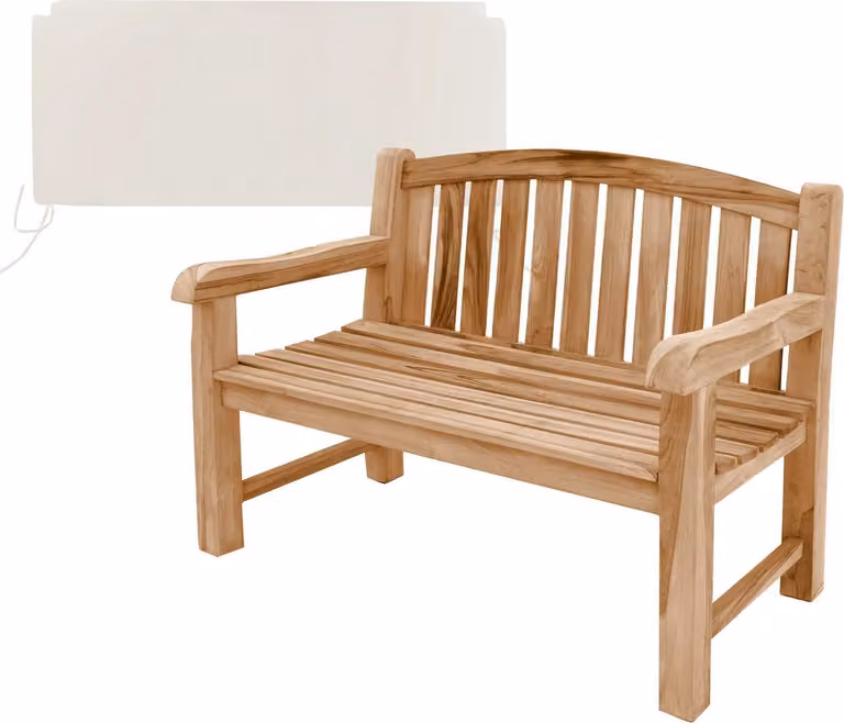 Panca da giardino in teak, particolarmente robusta, modello Bari, 120 cm + cuscino per seduta color crema