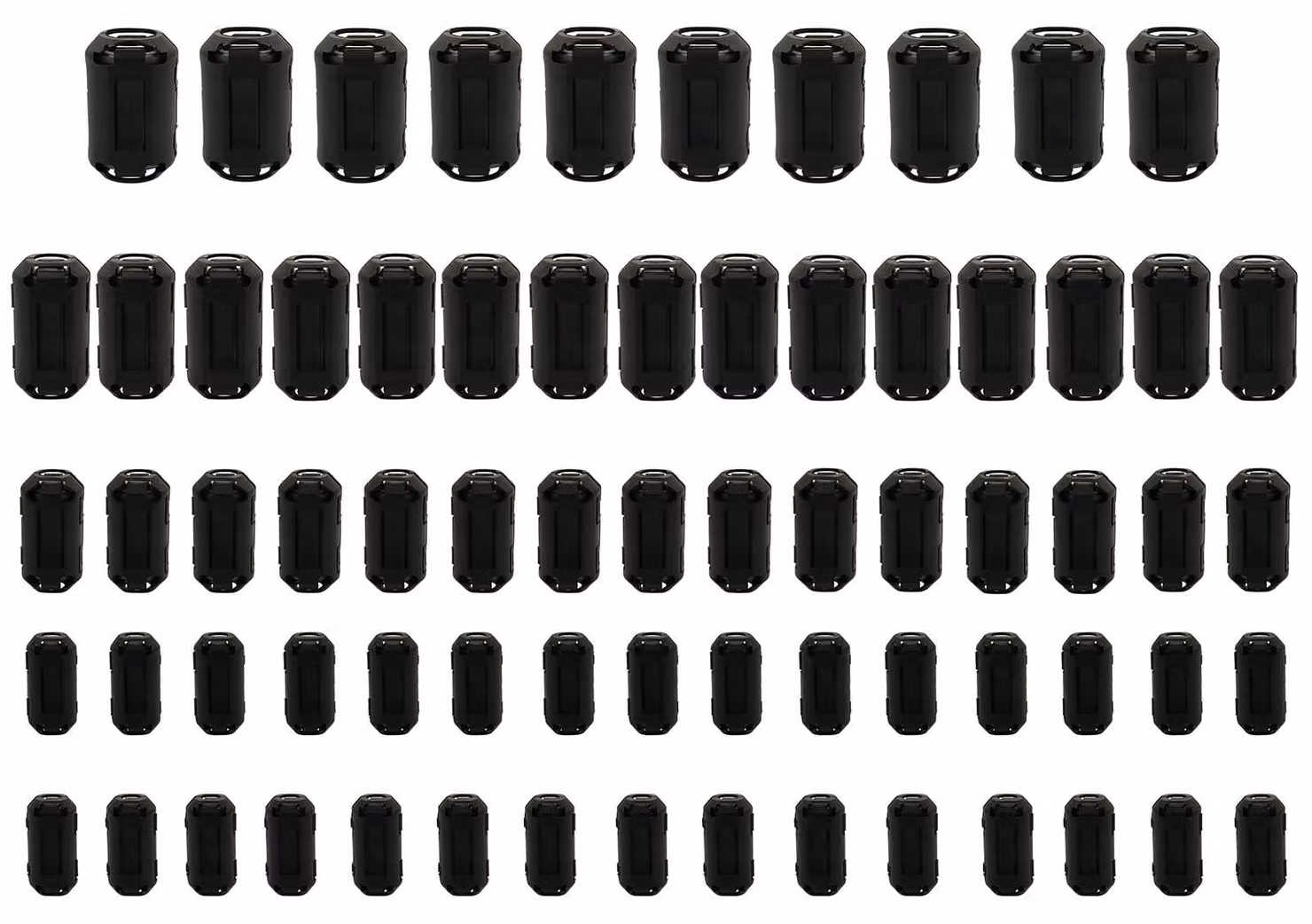 70 nuclei ferromagnetici a clip, filtro RFI/EMI, 5 dimensioni, da 3,5 a 13 mm