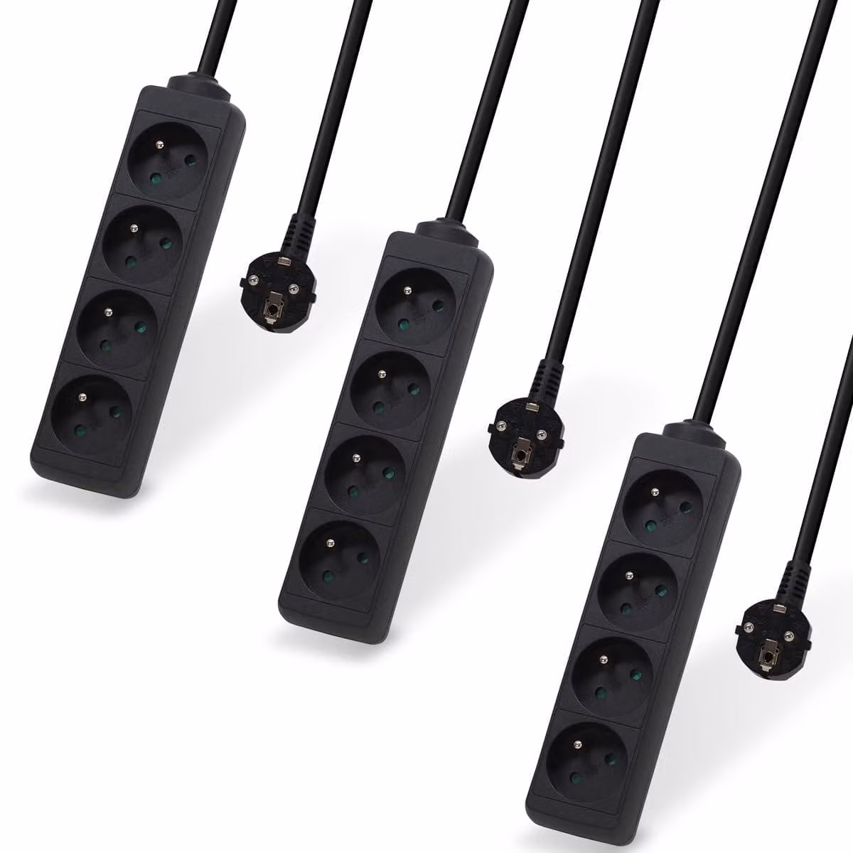 Set di 3 ciabatte multipresa, con 4 prese, 16 A, 3 metri di lunghezza, colore nero