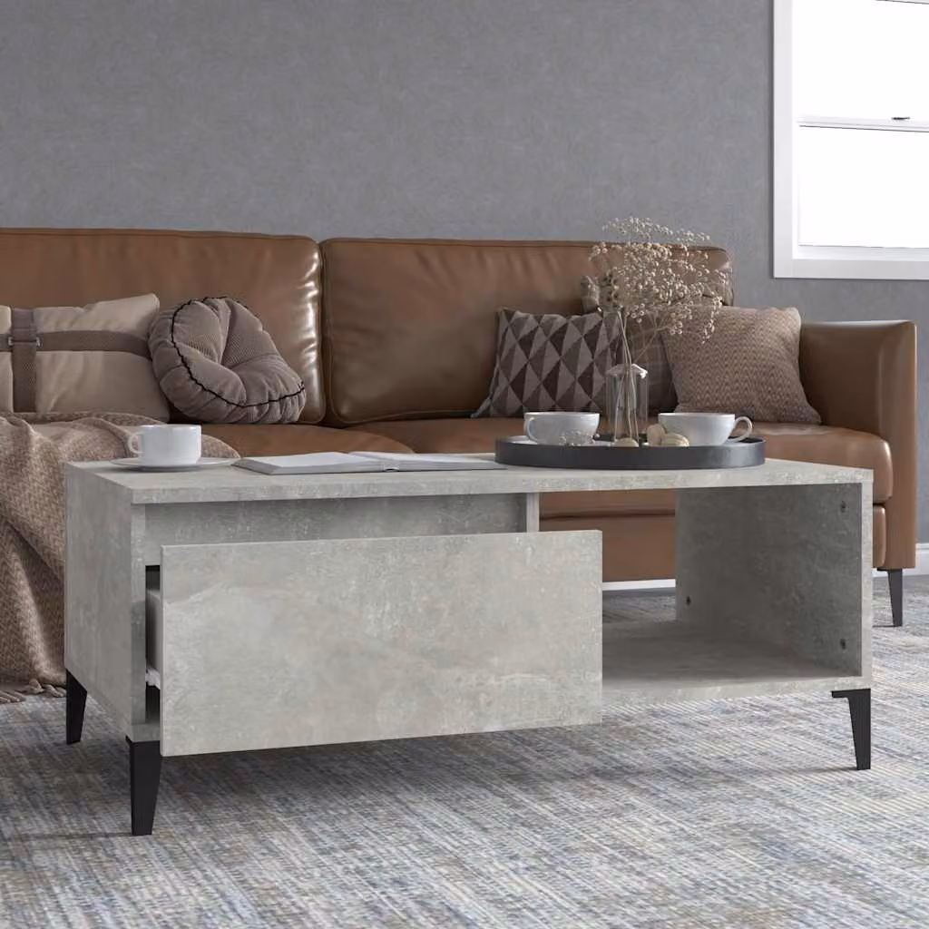 vidaXL Tavolino da Salotto Rettangolare Grigio Cemento in Legno e Metallo L 90 cm x P 50 cm x H 36,5 cm