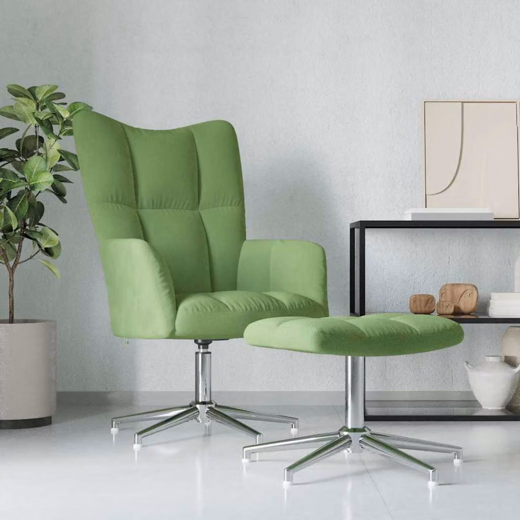 vidaXL Poltrona Relax con Poggiapiedi Verde in Velluto, Sedia Girevole a 360 Gradi con Braccioli e Struttura in Metallo