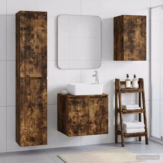 Set di mobili per il bagno 3 pz Rovere Fumo 33 x 34,5 x 160 cm 3406078