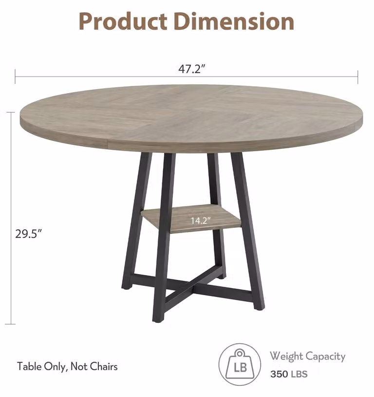 Tavolo da pranzo in stile moderno, design rustico - Tavolo rotondo da 120 cm - Adatto per 4 persone - Struttura in legno - Salvaspazio, ideale per cucina e sala da pranzo - Colore: Grigio 2