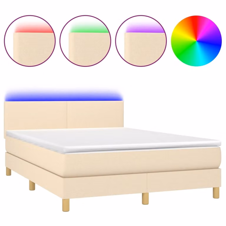 Letto a Molle con Materasso e LED Crema 140x200 cm in Tessuto