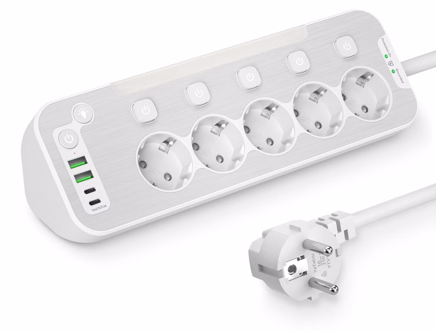 Ciabatta multipresa con 5 prese e porta USB-C, ideale per cucina e ufficio